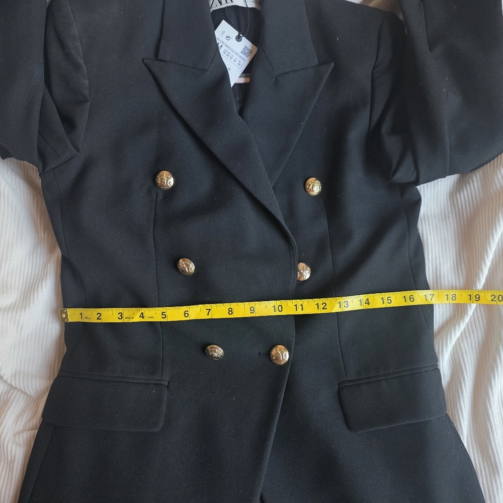 Zara Double Breasted Jacket Blazer Golden Buttons Zw Collection Black Sz M Nwt - Picture 7 of 10